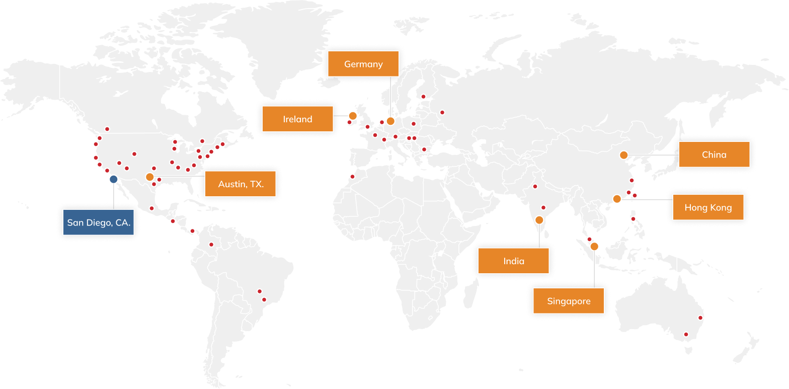World map showing where Goal Success headquarters, delivery teams, and delivery locations are located.
